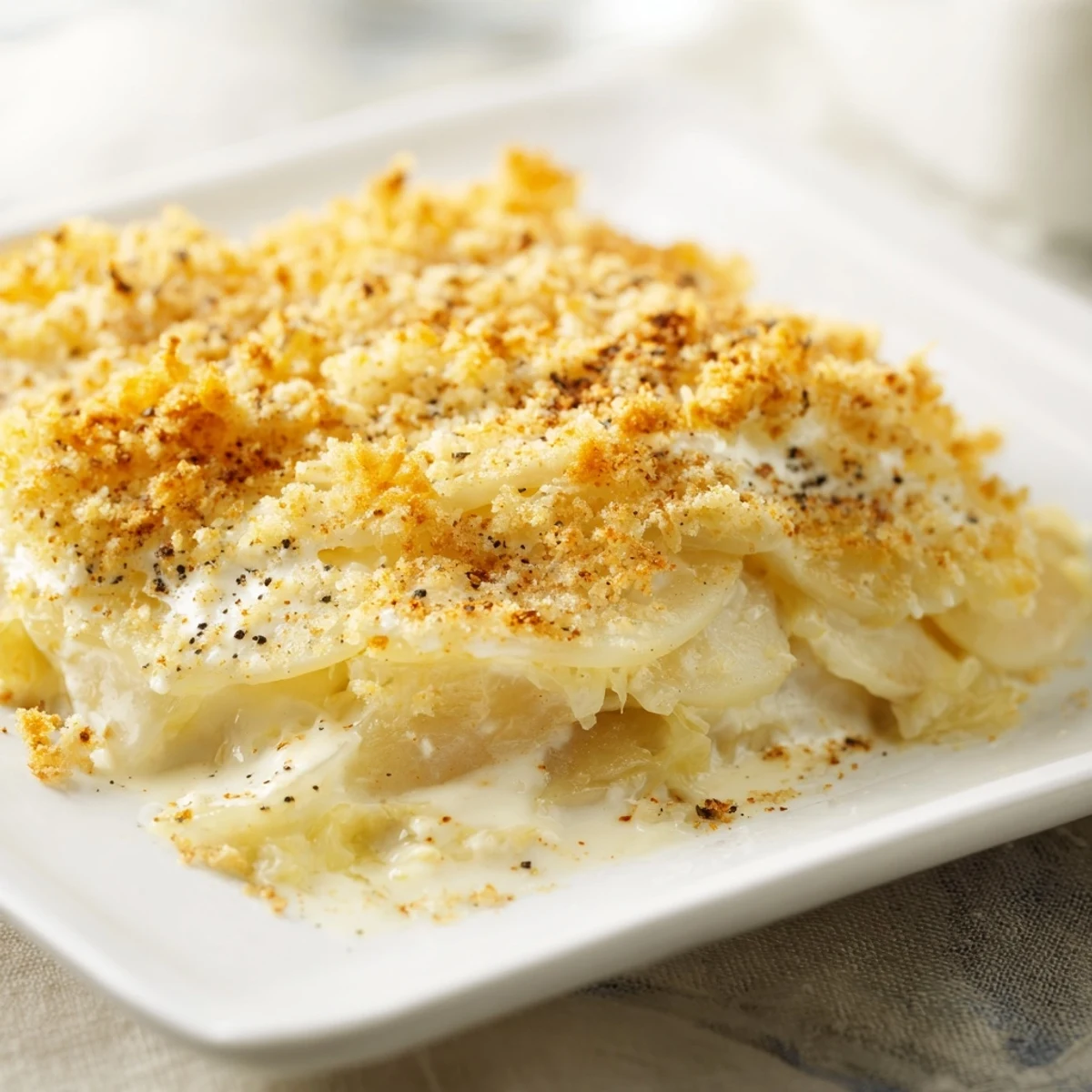 A close-up view of a baked Effortless Sauerkraut Casserole, showcasing its creamy interior and flavorful spices.