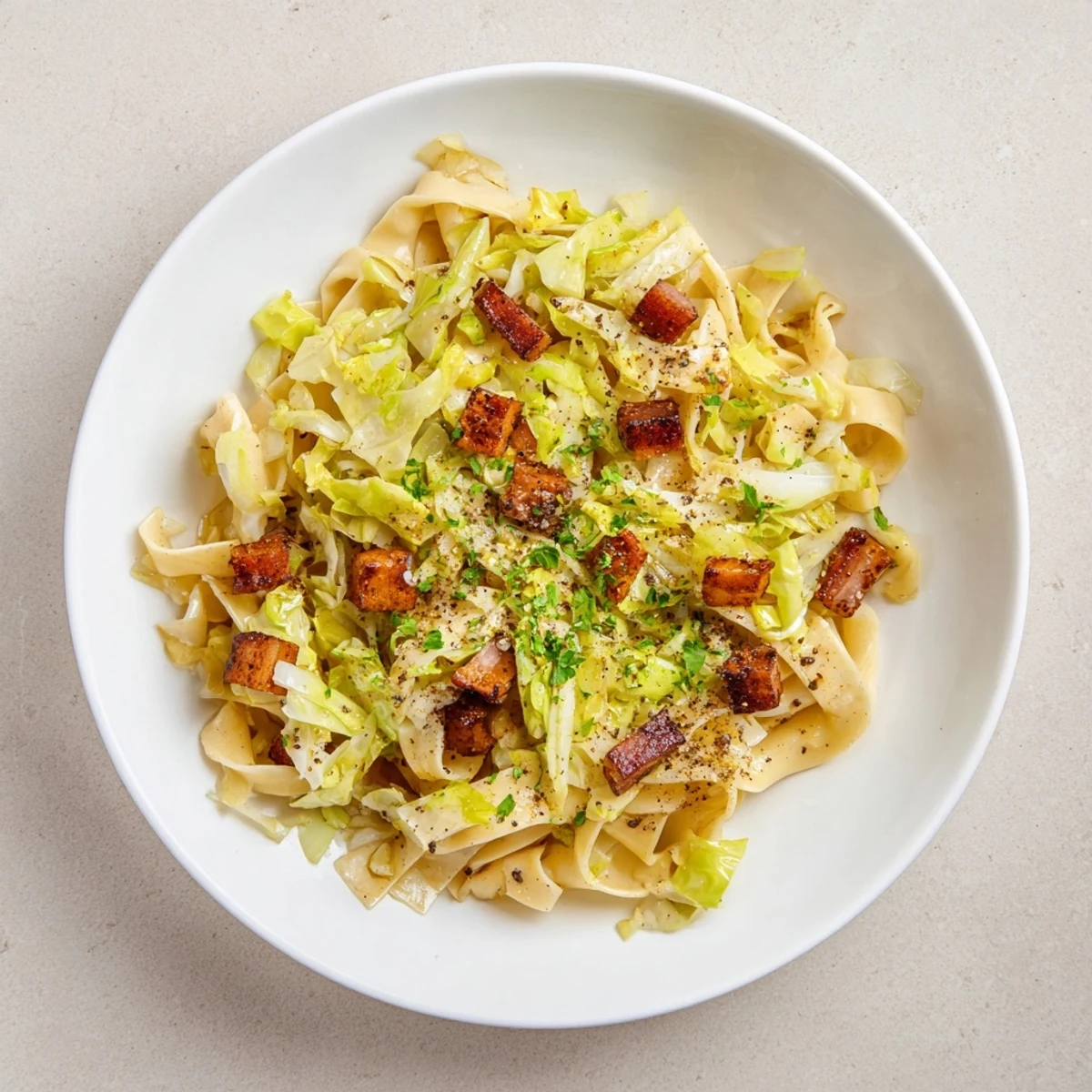 Crispy bacon and cabbage complement tender noodles in this German Fried Bacon Cabbage Noodles.