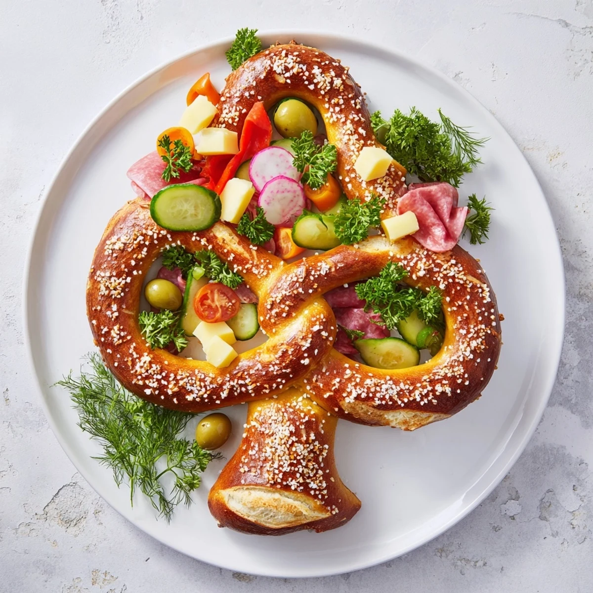 This photo depicts a festive Bretzel Arbre de Vie, a gorgeous pretzel tree appetizer, perfect for sharing.