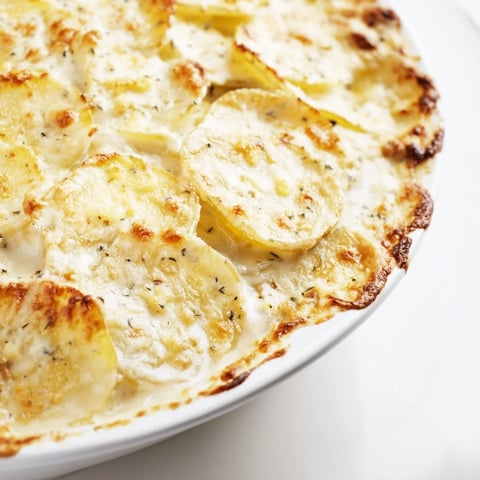 Golden, bubbling Potato and Leek Oven Gratin: creamy potatoes baked to perfection with cheese.
