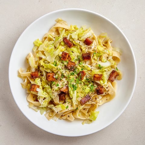 Crispy bacon and cabbage complement tender noodles in this German Fried Bacon Cabbage Noodles.