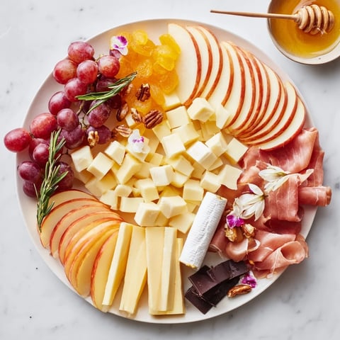 A beautifully presented Sweet Home Charcuterie Board, with assorted cheeses, fruits, and meats, ready to enjoy.