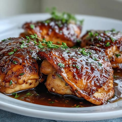Saftiges Slow Cooker Honey Mustard Chicken mit goldenem Honig-Senf-Glasur auf Teller