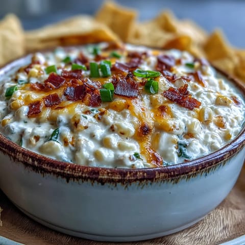 Köstlicher Crack Corn Dip mit cremiger Cheddar-Jalapeño-Sauce und Tortilla-Chips.