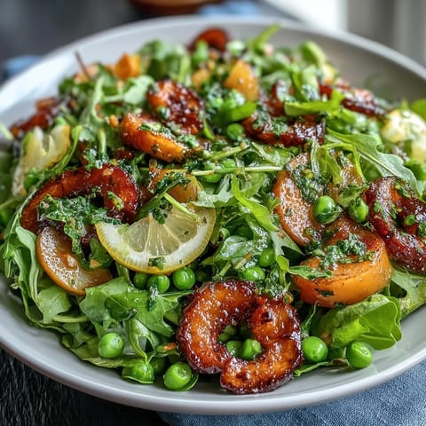 Helle Zitronen-Vinaigrette-Frühlingssalat mit Radieschen und Erbsen, bunt und knackig.