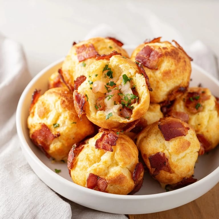 Perfectly cooked German Bread & Bacon Dumplings, featuring a close-up of the rustic texture.