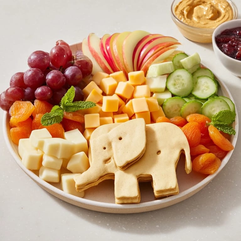 This inviting Gentle Giant Elephant Cracker Board showcases a whimsical display of appetizers perfect for sharing.