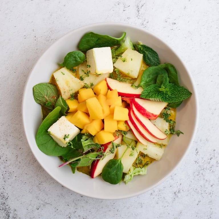 Fresh The Sunlit Glade salad, showcasing a bright arrangement of fruits and greens, ready to eat.