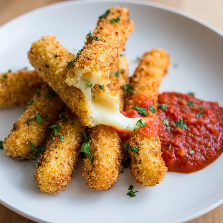 Enjoy these easy air fryer mozzarella sticks: a vegetarian snack with a perfectly gooey cheese center.