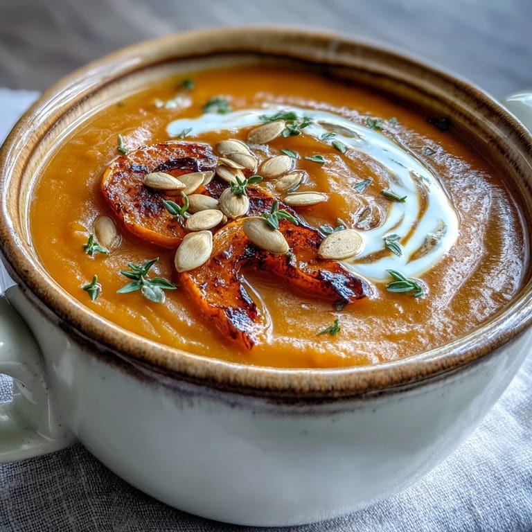 Ofenrohe Kürbiswürfel für die Easy Roasted Butternut Squash Suppe auf Backblech mit Olivenöl beträufelt.