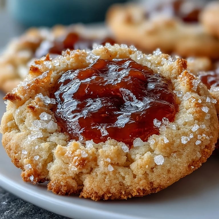 Fingerfood: Guava Jam Thumbprint Cookies mit Kokosstreuseln für tropischen Geschmack.